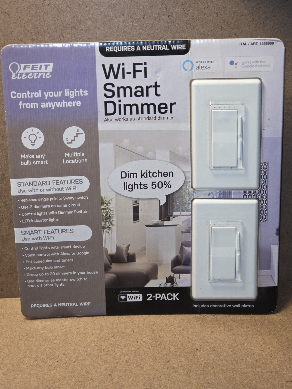Electric Family Wi‑Fi Smart Dimmer Switches — White (2-Pack)